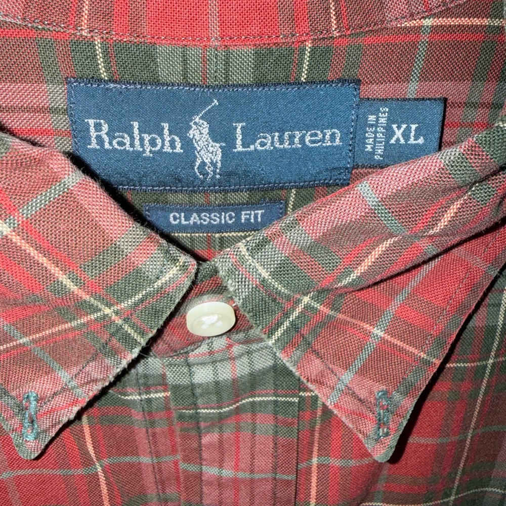 Ralph Lauren Red & Green Plaid Classic Fit Button-Down Shirt - XL